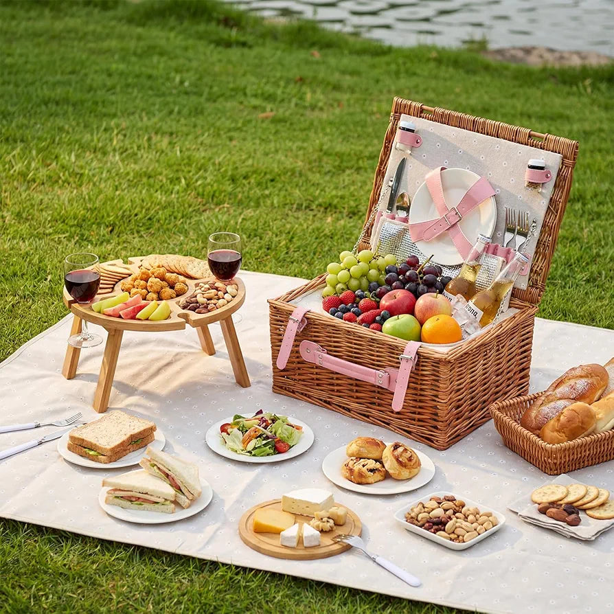Briwooody Weiden-Picknickkorb-Set für 4 Personen mit Klapptisch