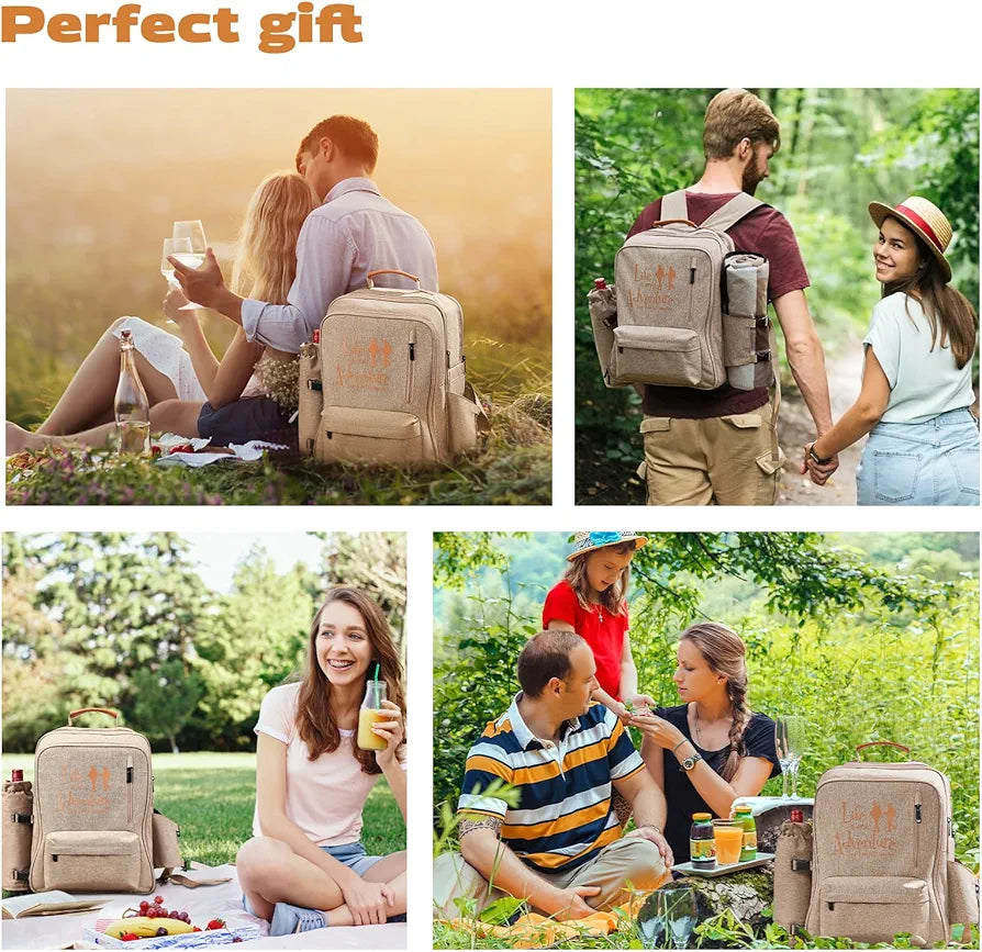 24L Isolierter Picknickkorb Auslaufsicherer Rucksack für 2 Personen