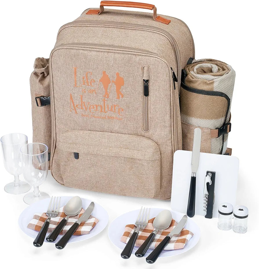 24L Isolierter Picknickkorb Auslaufsicherer Rucksack für 2 Personen