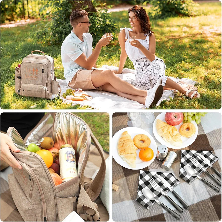 24L Isolierter Picknickkorb Auslaufsicherer Rucksack für 2 Personen