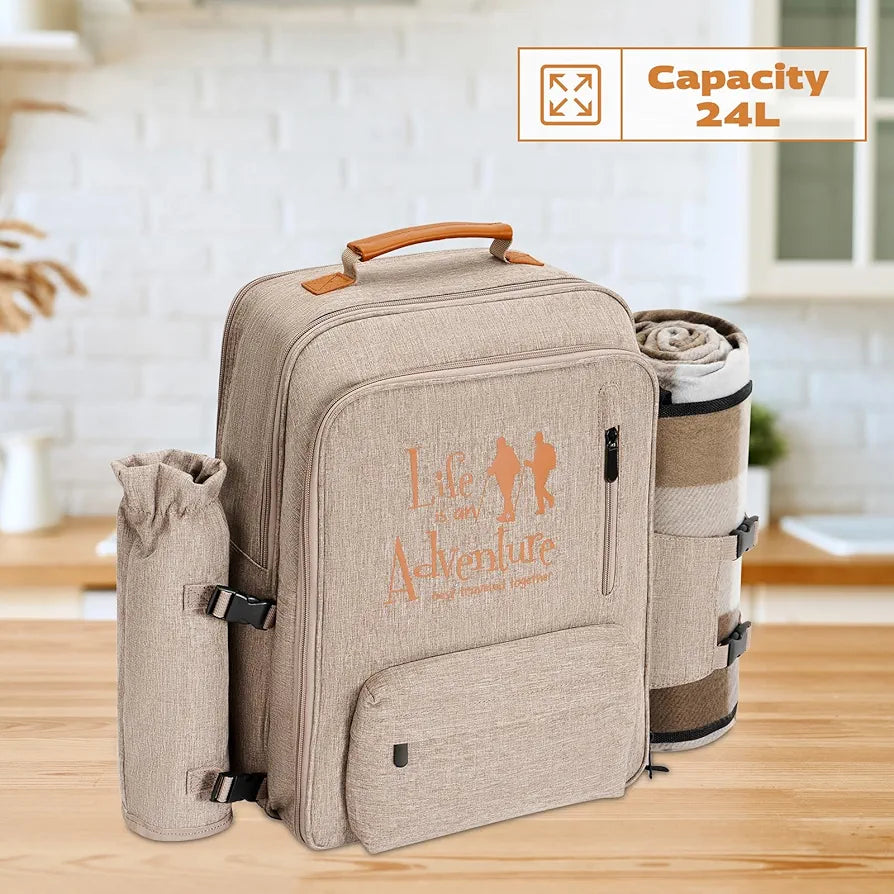 24L Isolierter Picknickkorb Auslaufsicherer Rucksack für 2 Personen