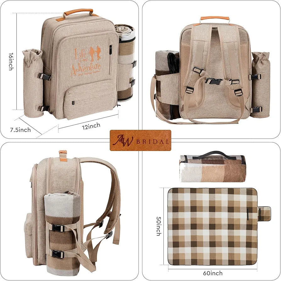 24L Isolierter Picknickkorb Auslaufsicherer Rucksack für 2 Personen