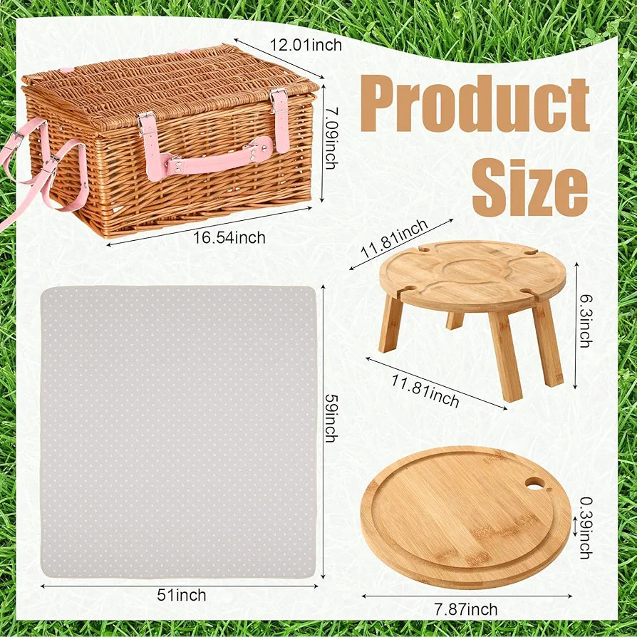 Briwooody Weiden-Picknickkorb-Set für 4 Personen mit Klapptisch