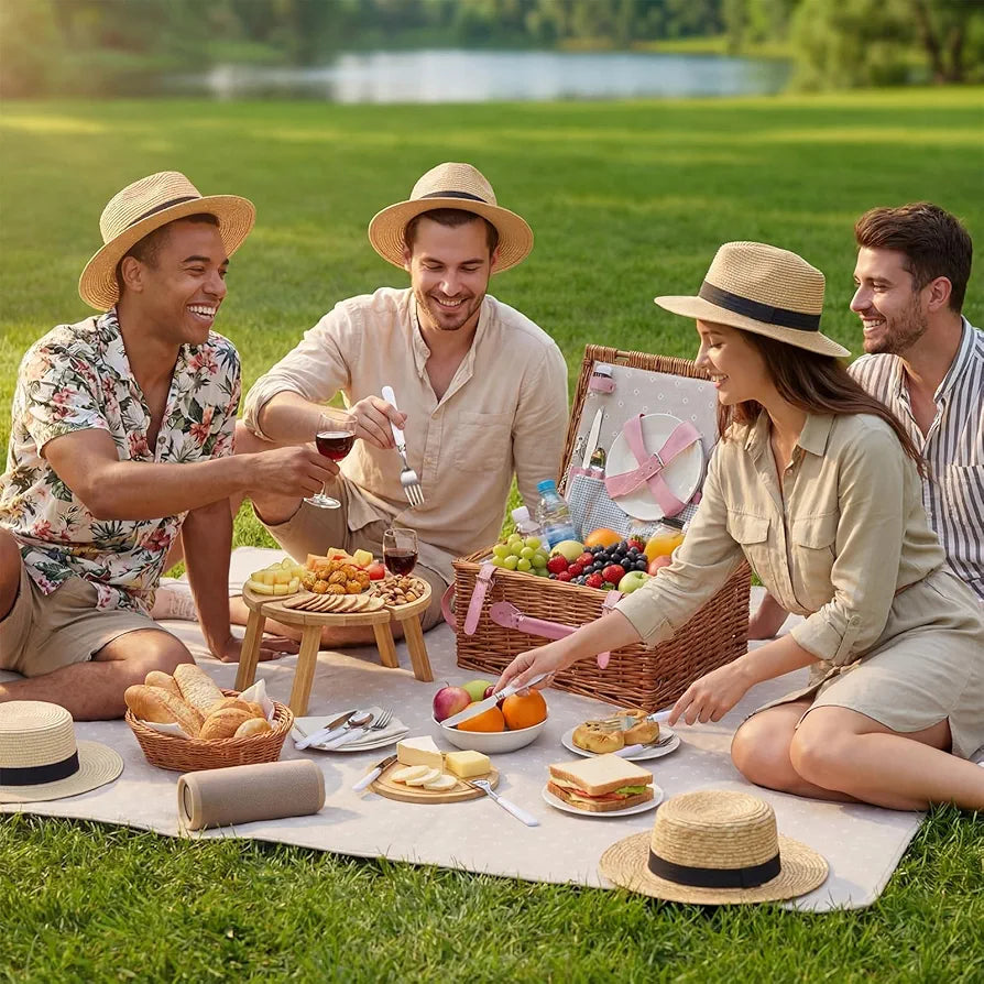 Briwooody Weiden-Picknickkorb-Set für 4 Personen mit Klapptisch